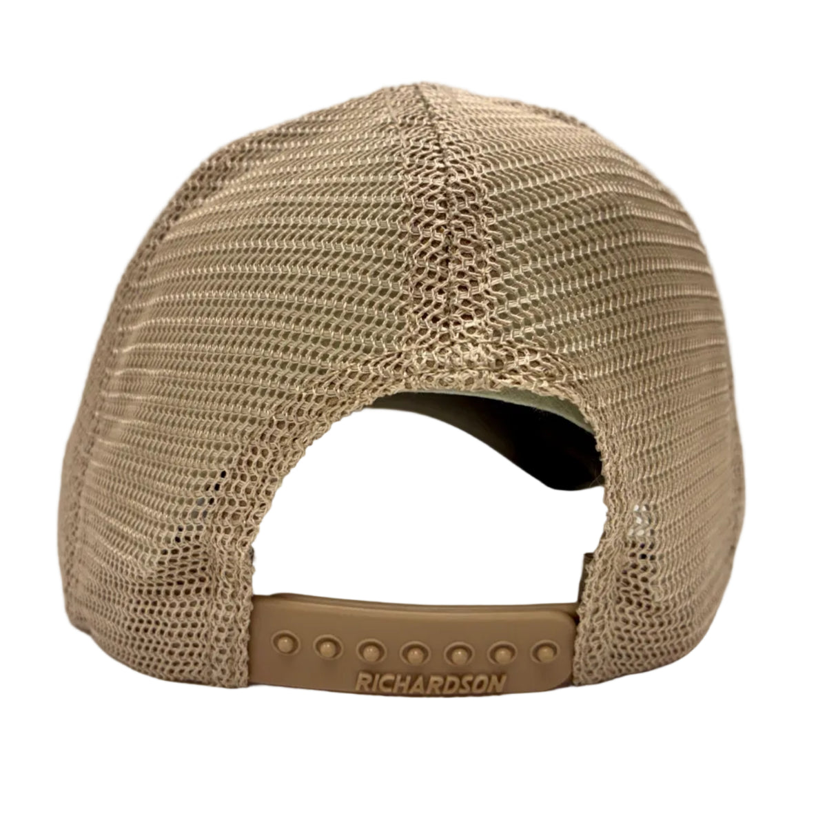 A brown and beige trucker hat with a prominent brown 'LIMITS' patch on the front and a Richardson brand sticker on the brim, shown against a plain white background.